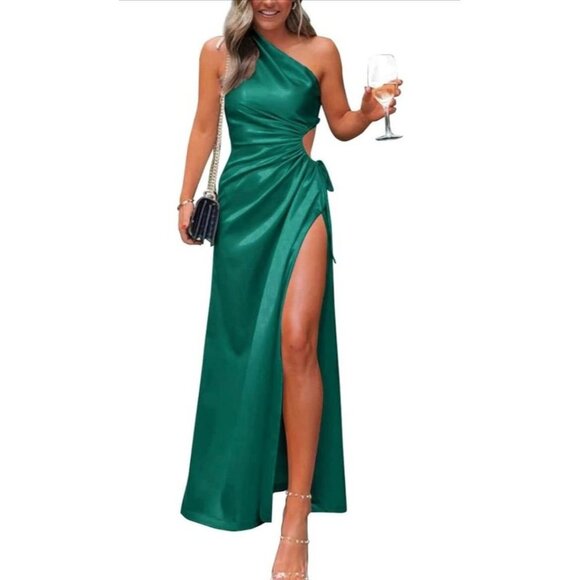 PRETTYGARDEN Formal Teal Dress Single Shoulder Party Boho Y2K Size Large - Picture 2 of 8